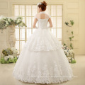 High Neckline Crystal Cap Sleeves Vintage Lace Appliques Ball Gown Tiered Pregnant Muslim Wedding Dress